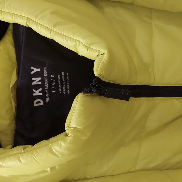 DKNY Bright Yellow Large Double Effect Down Hooded Jacket - Picture 2 of 6